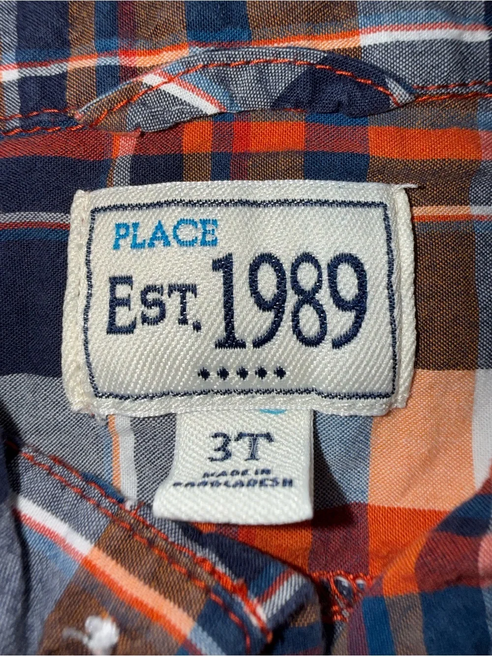 The Children's Place Orange, Navy & White Plaid Button-Down Shirt